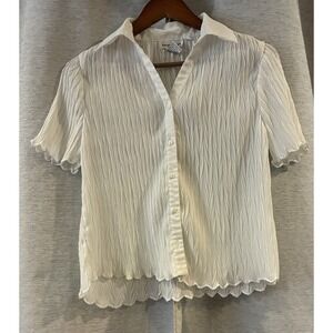 90s Y2K Rene Margo Button Up Blouse White Size Small Office Wear